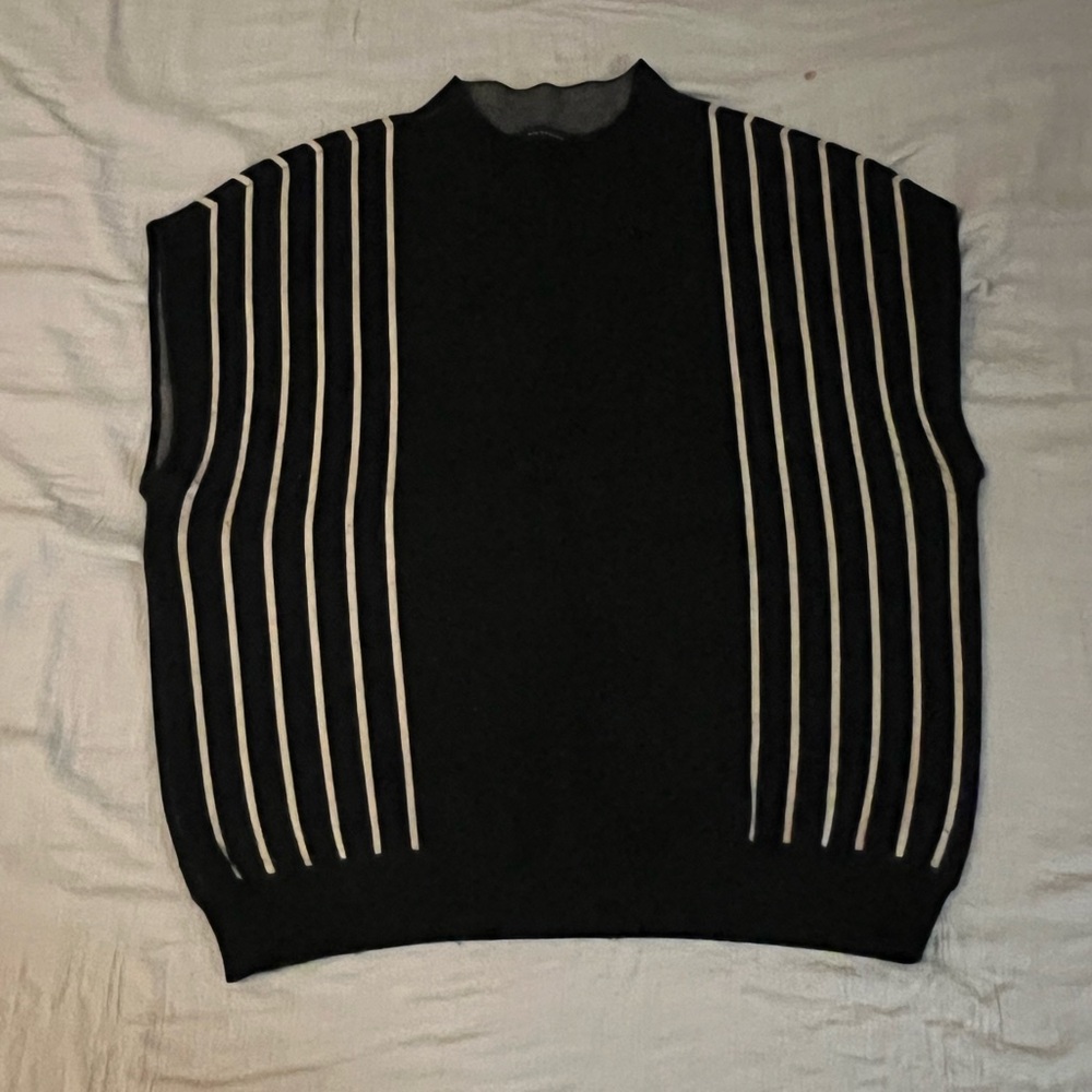 ANN TAYLOR Black and Tan Stripped Sleeveless Mock Neck Sweater